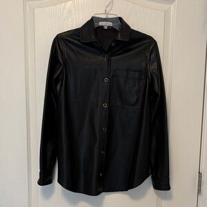 Bagatelle Collection Soft Black Faux Leather Button-Up Shirt size XS Gold Accent